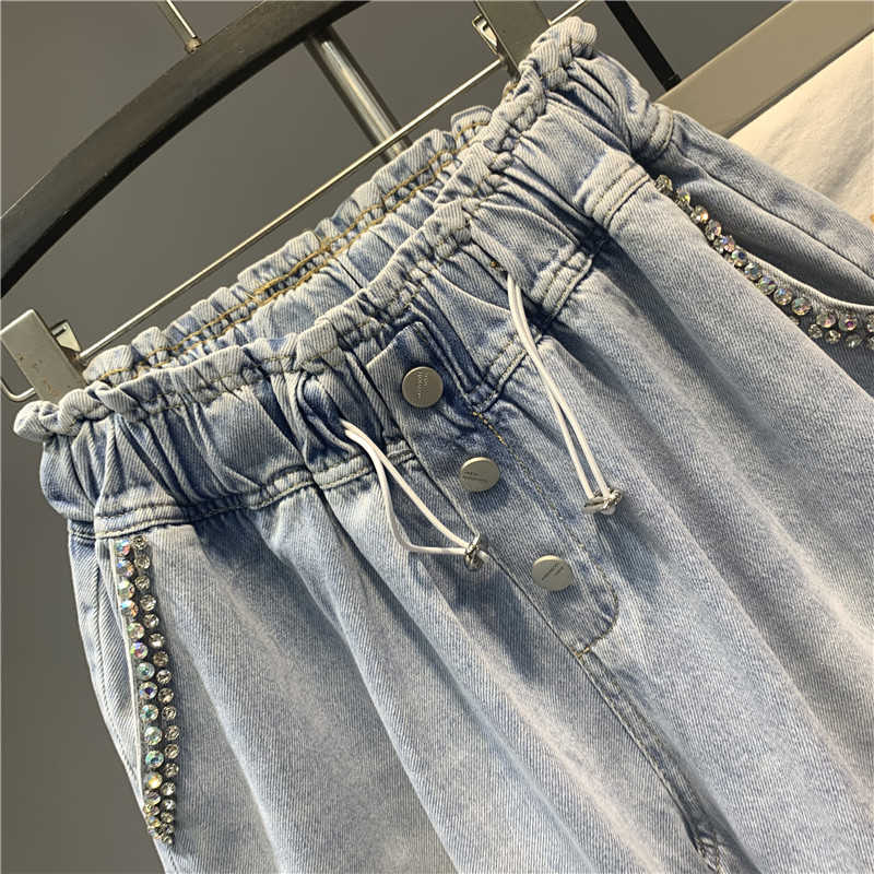 Summer European Women Exquisite Denim Shorts Ladies Fashion Plus Size Loose Wide Leg A- Line Jeans Pants 210809