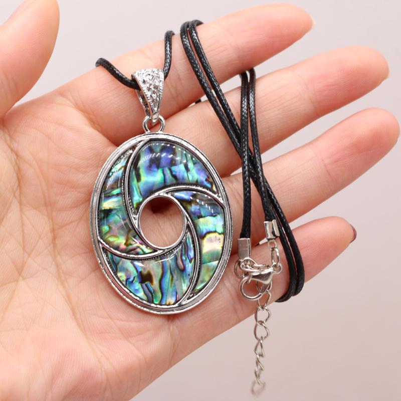 Pendant Necklaces Natural Oval Abalone Shell Mother Of Pearl Wax Thread Necklace Accessories For Women Jewelry Gift Length 55cm Size 34x48mm