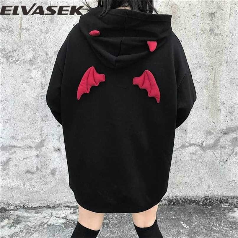 Spring Autumn Women Sweatshirts High Street Harajuku Cute Hoodies Punk Gothic Devil Horn Chic Hooded Pullover Loose Sweat CA6865 211013
