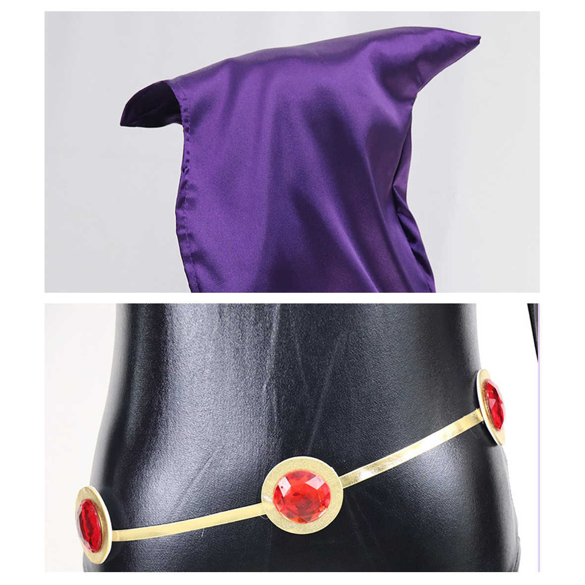 Teen Titans Super Hero Raven Cosplay Costume Women Black Bodysuit Purple Hooded Cloak Jumpsuits Halloween Party Y0913