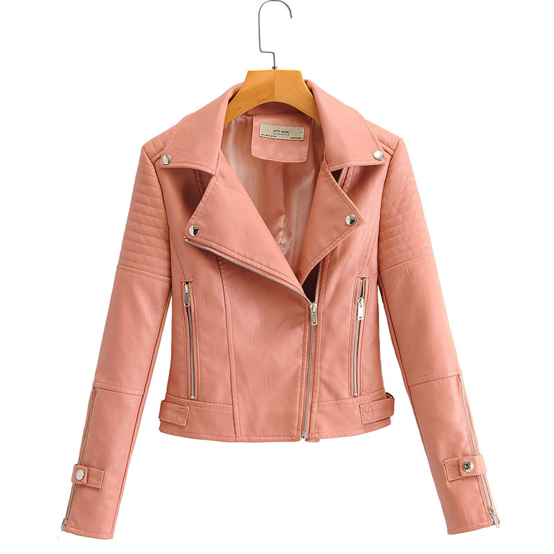 PU Slim Lapel Long Sleeve Fashion Chic Korean Motorcycle Female Coat Harajuku Simple Zipper Women's Jacket Tops 210507