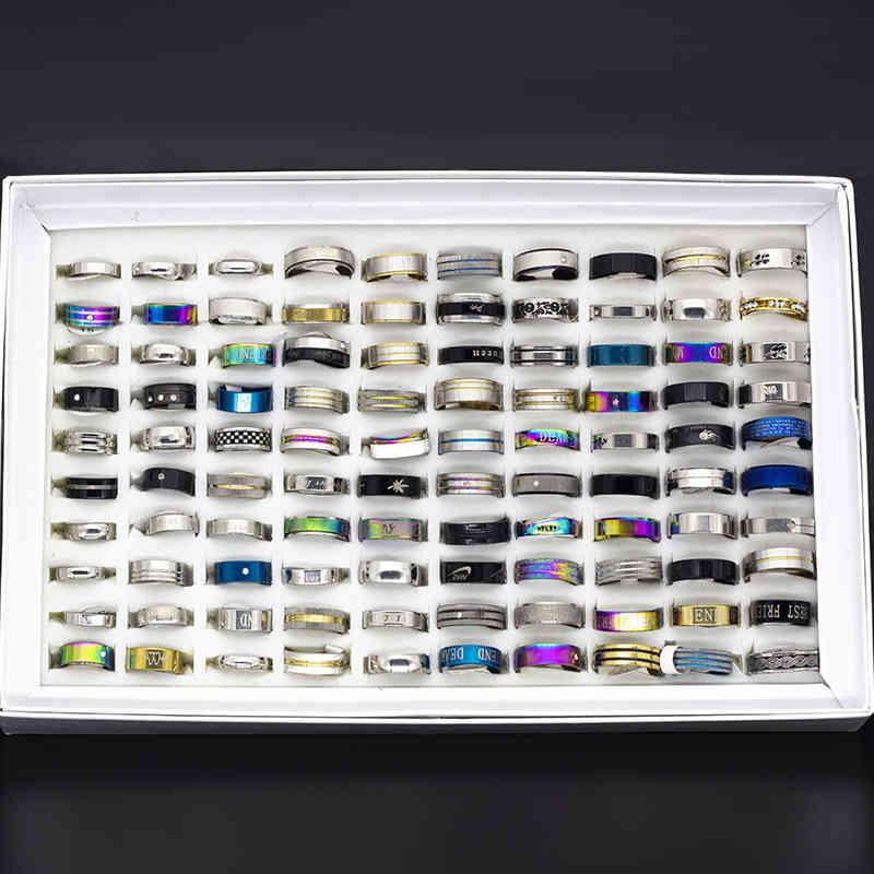 Lots Bulk Whole 50pcs Women Rings Set Stainless Steel Gold Sier Couple Black Ring Men Jewelry Gift Wedding Band Party Dropship