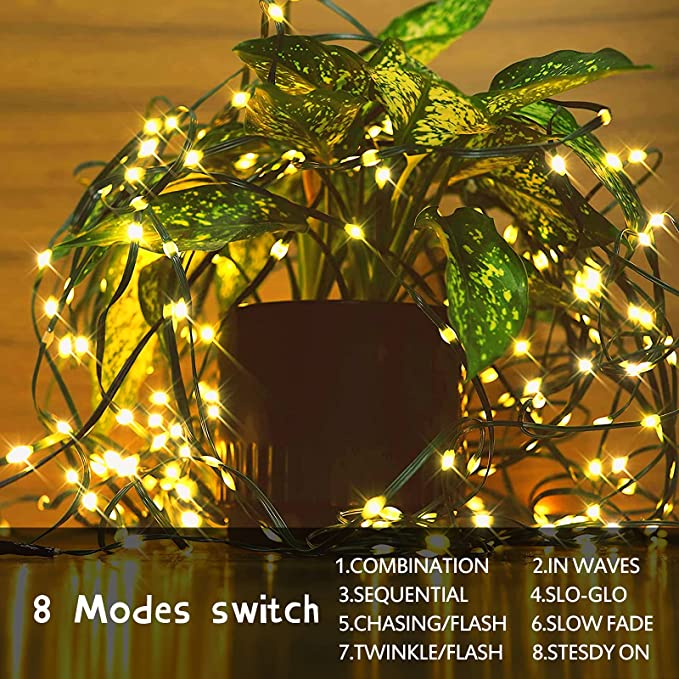76ft 200leds Outdoor Christmas String Lights Fairy Light 8 Modes Green Wire LED Strings Waterproof Twinkle Lighting Warm White Mulit color 24V