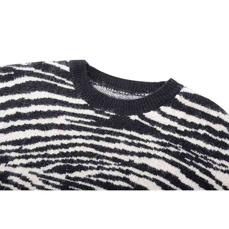 Zebra Casual Short Knitted Tops For Women O Neck Long Sleeve High Street Chic Sweater Female Autumn Fashion 210524