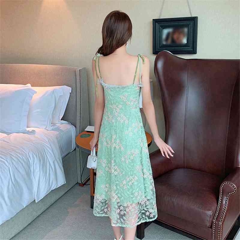 Women's Suspender Floral Dress Summer Korean Fashion Lace Collar Temperament Female Vestidos Chiffon Dresses 210515