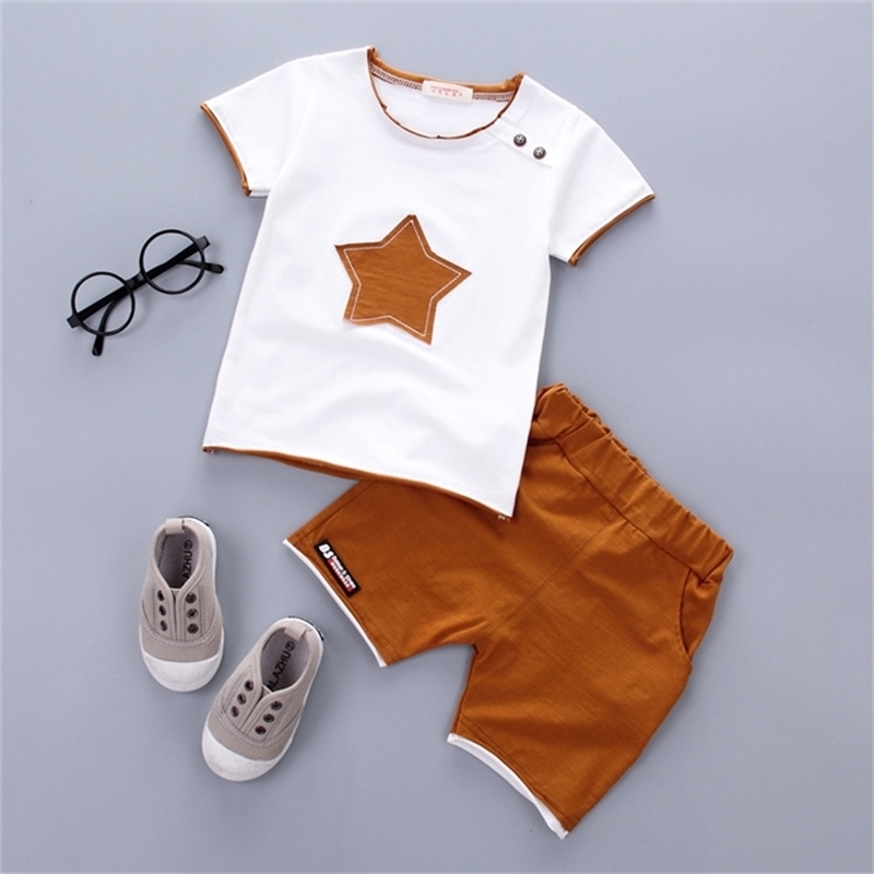 COLOR BLOCK baby boy clothing set cotton cartoon star kids Toddler suit t-shirt and shorts clothes 210508