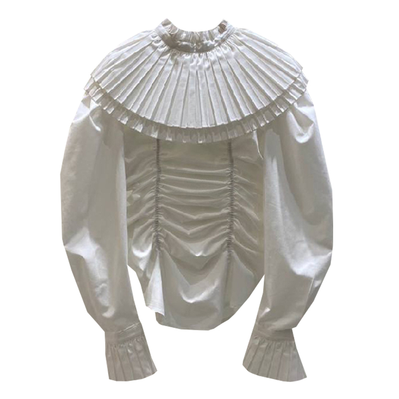 Nomikuma Autumn New Women Blouse Korean Pleated Turn-down Collar Blusas Femme Slim Long Sleeve Shirts 6D215 210427