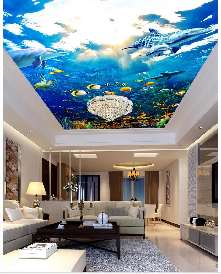 3d murals wallpaper for living room Sea World Dolphin Ceiling 3d customized wallpaper