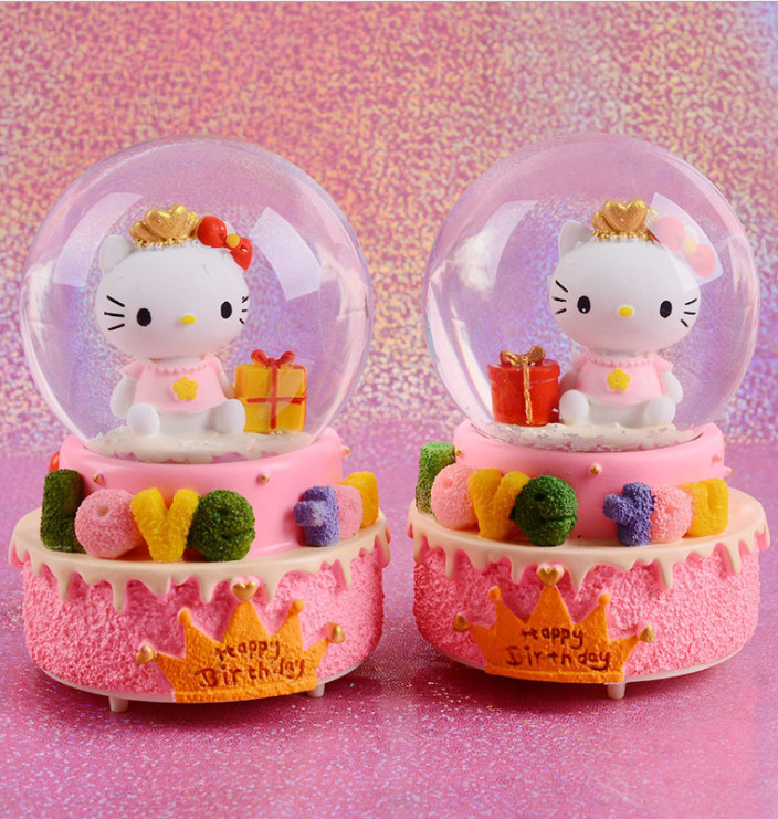 Crystal Ball Music Box Pink Girl Star Moon Rainbow Unicorn Glowing Snowflakes Music Box Home Decoration Desktop Ornament 210319