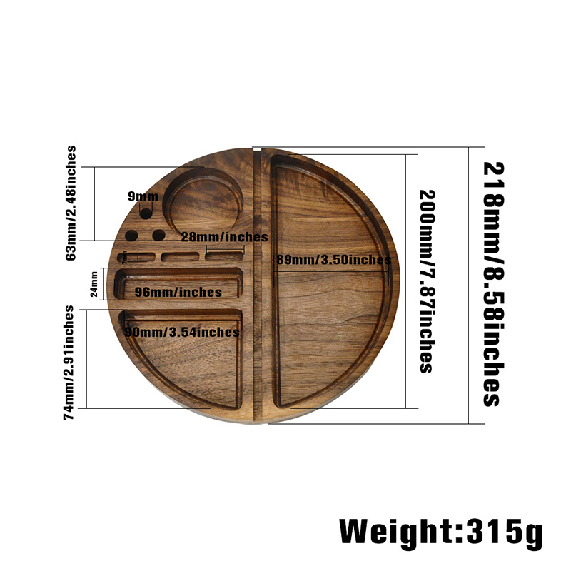 Round Shape Wooden Rolling Tray Household Smoking Accessories With Groove Diameter 218 MM Natural Wood Tobacco Roll Trays Cigarette