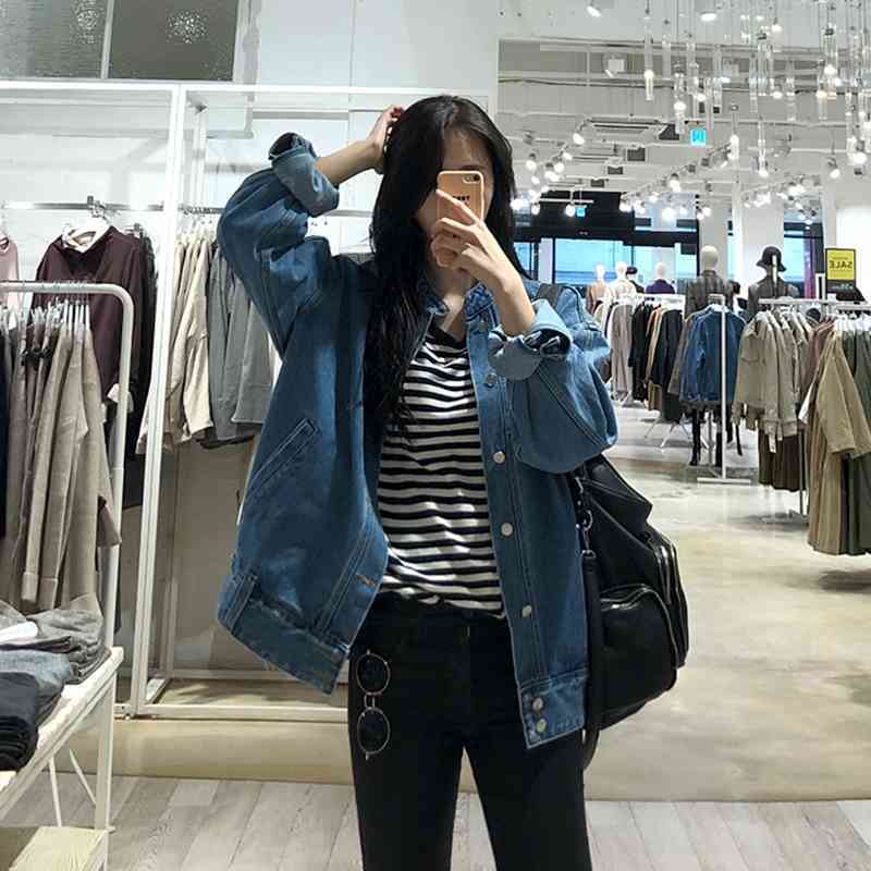 IEFB Men's Denim Jacket Korean Fashion Handsome Loose Stand Collar Single Breast Long Sleeve Jeans Jackets Spring 9Y5981 210524