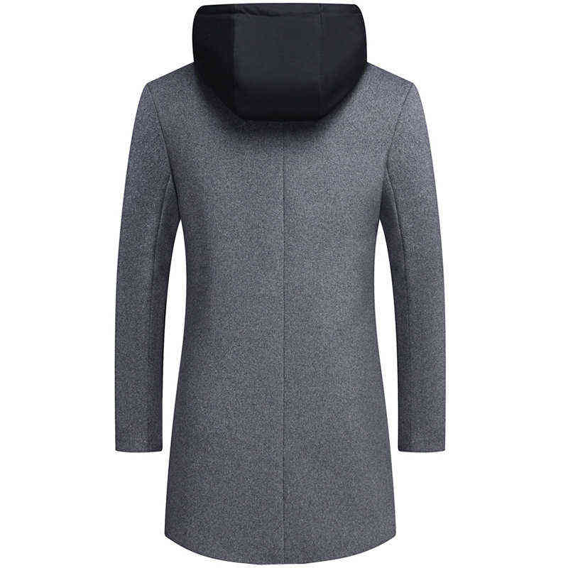 Men's Hooded Wool Blends Business Coats Winter Thicken Warm Windproof Men Woolen Coat Slim Long Casual Mens Clothing 211122