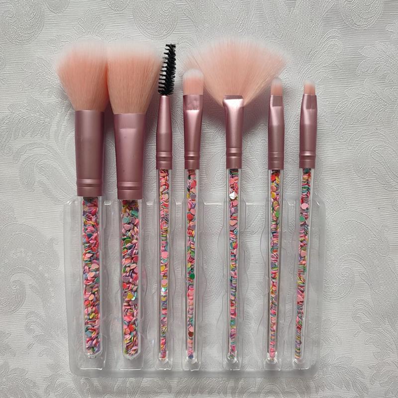 Makeup Brushes 7 Pcs/set Candy Brush Kit Private Label Grain Transparent Crystal Handle Fan Set Wholesale Cosmetic Tools