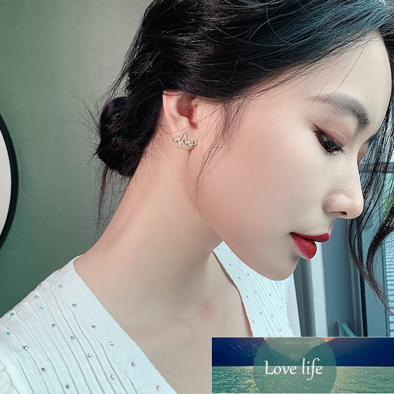Women Creative Heart Electrocardiogram Stud Earrings Korean Versatile Rhinestone Heartbeat Earrings New Fashion Jewelry Factory price expert design Qu
