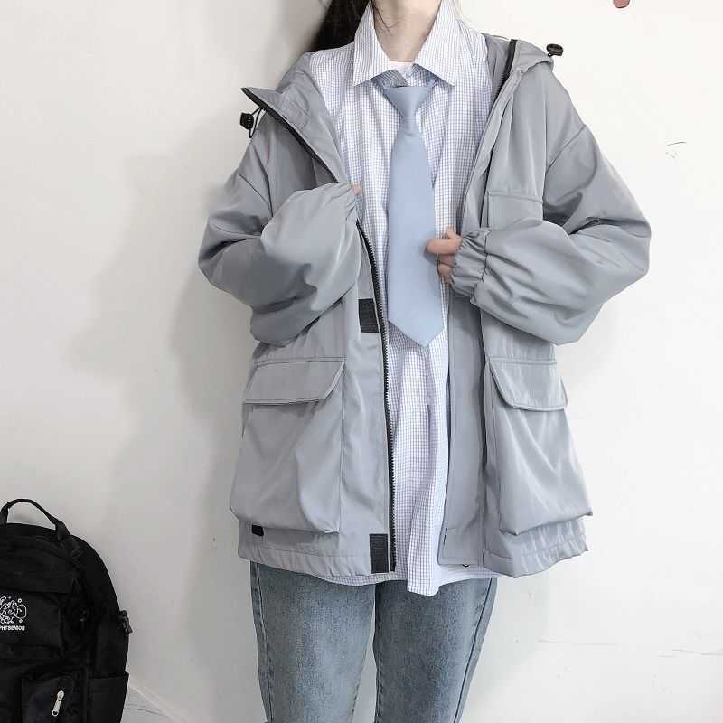 Women's Techwear jacket trend spring autumn Korean oversize Cargo all-match baseball uniform tooling style punk wear 210526