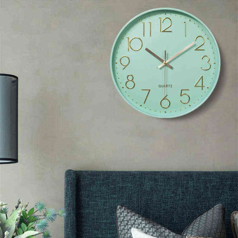 12 inch Mint Green Nordic Wall Clock Minimalist Thick Border 3D Clocks Reloj de pared Home Decor Decorations for Youth Room H1230