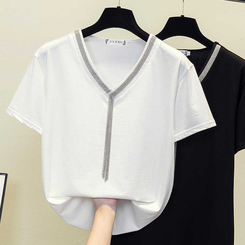 M-4XL plus size women beading cotton t shirt top short sleeve v neck solid fashion Summer female t shirt Oversized tee 210604, White
M-4XL plus size women beading cotton t shirt top short sleeve v neck solid fashion Summer female t shirt Oversized tee 210604, White