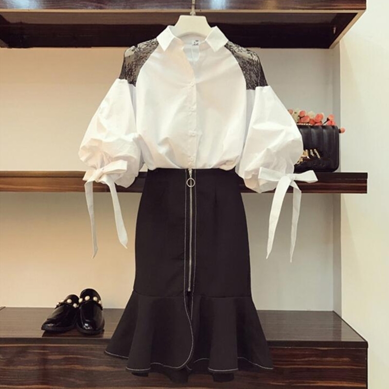 2 Piece Set Skirt Suit Summer Fashion Women 's Lace Patchwork Batwing Sleeve Shirt Blouse & Black High waist fishtail skirt 210525, Picture color
2 Piece Set Skirt Suit Summer Fashion Women 's Lace Patchwork Batwing Sleeve Shirt Blouse & Black High waist fishtail skirt 210525, Picture color