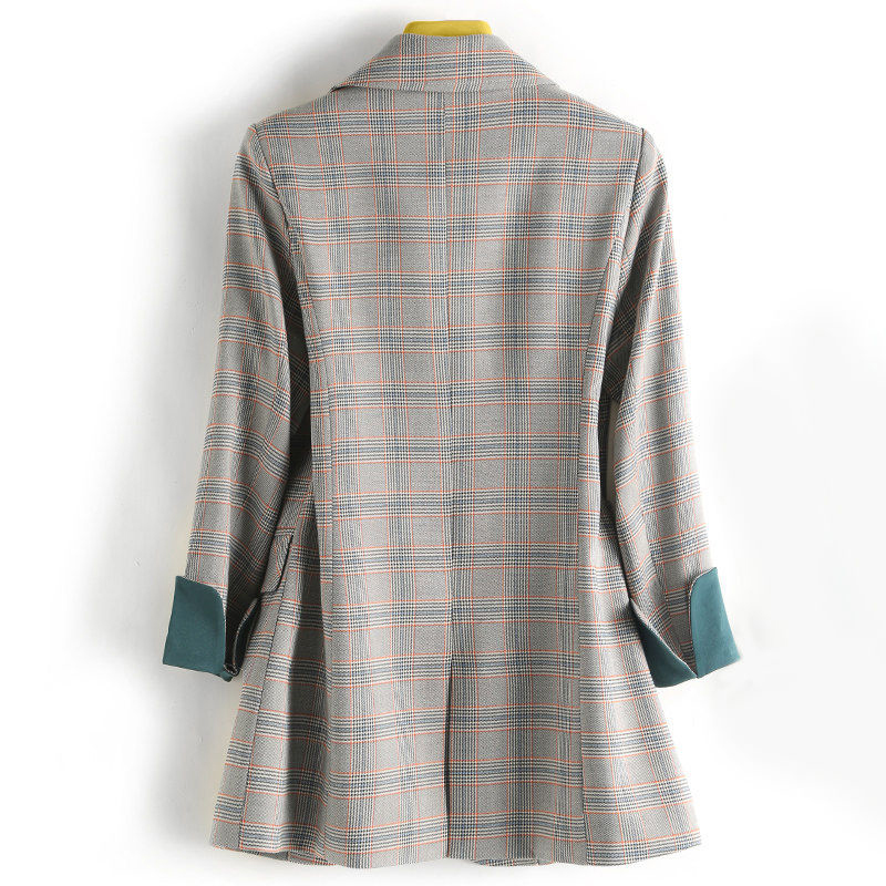 Autumn England Style Women Long Sleeve Single Button Blazers Elegant Slim Casual Plaid Blazer Coat Bleazer Mujer S216 210512