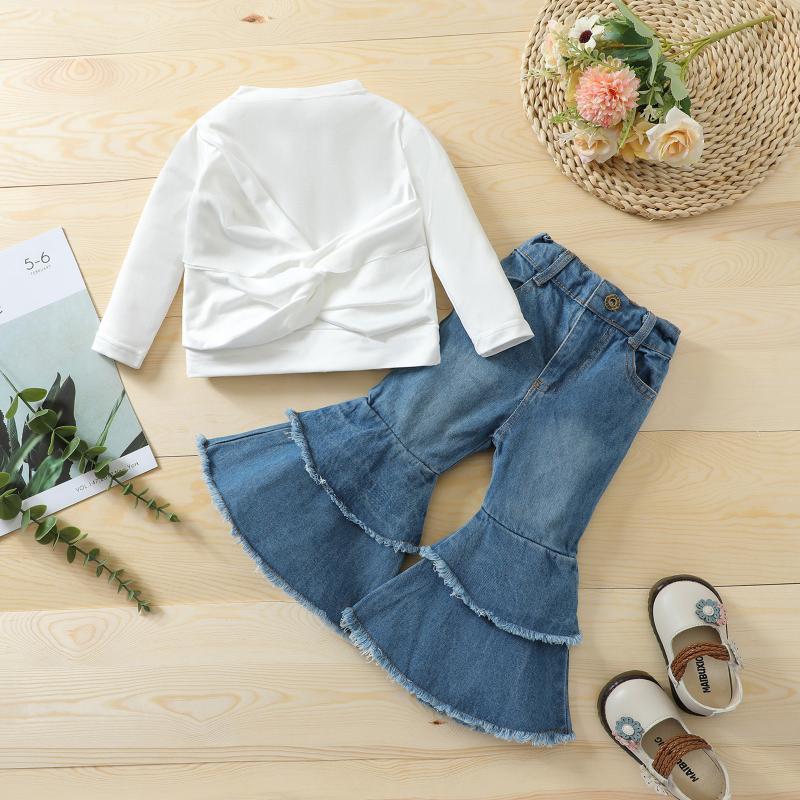 Clothing Sets Girls Personalized Design Folds Pullover Long Sleeves White Tops + Denim Layered Flared Pants Two Piece For Kids
Clothing Sets Girls Personalized Design Folds Pullover Long Sleeves White Tops + Denim Layered Flared Pants Two Piece For Kids