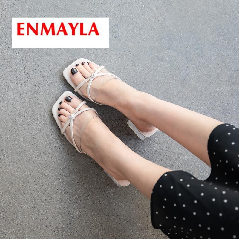 Slippers ENMAYLA 2021 Women Med High Summer Fashion Solid Outside Butterfly-knot Shoes Size 34-39 LY2051, Black
