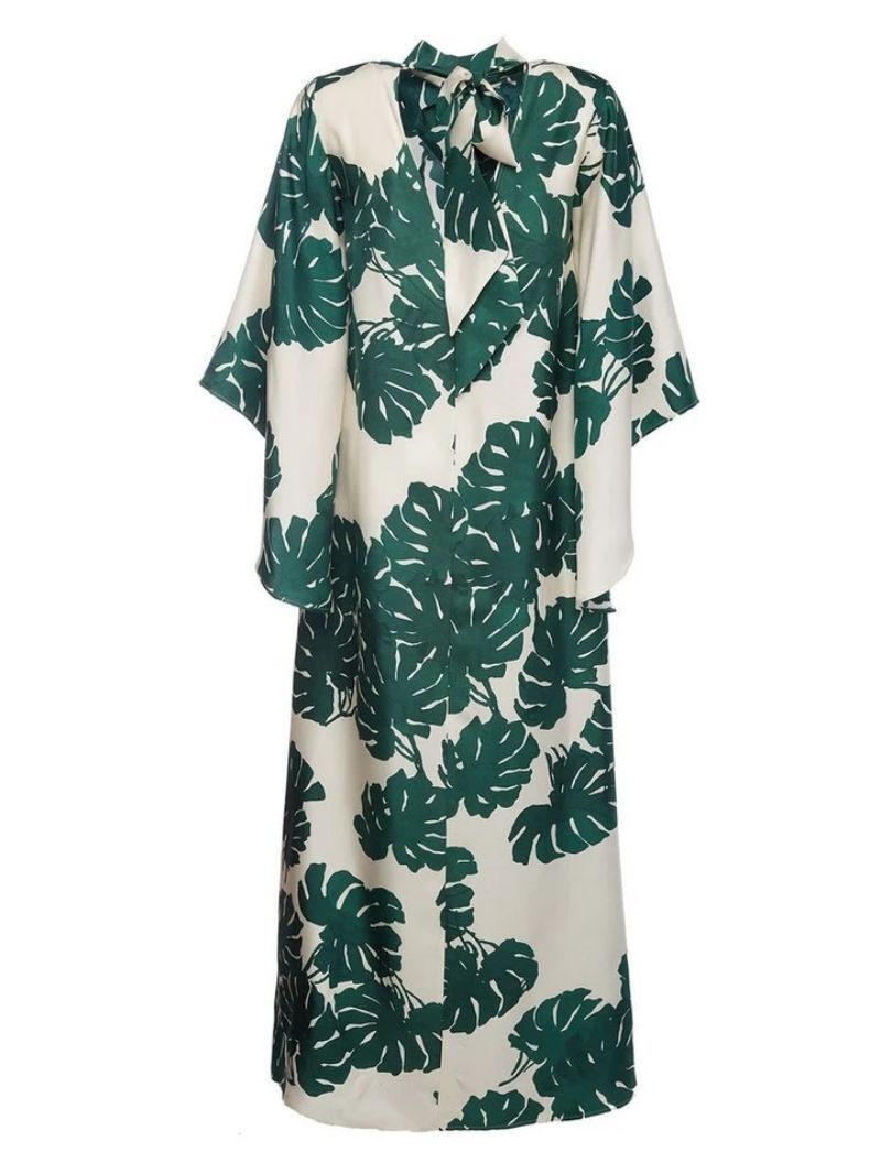 Women Dress Temperament Party es Stand Collar Flare Sleeve Printed Loose Maxi es Plus Size Summer es 210513