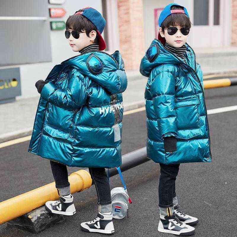 Boys Parker Winter Cotton Down Jacket Big Children's Glasses Coat Mid-Length Handsome Kids Bright Leather Clothing 211203 - view 5