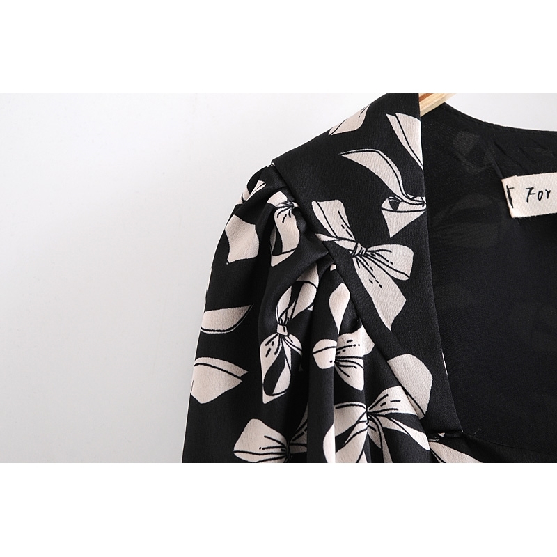 Sexy Back Zipper Square Collar Floral Print Tank Tops Women Summer Long Lantern Sleeve Backless Crop Top Girls Tees 210429