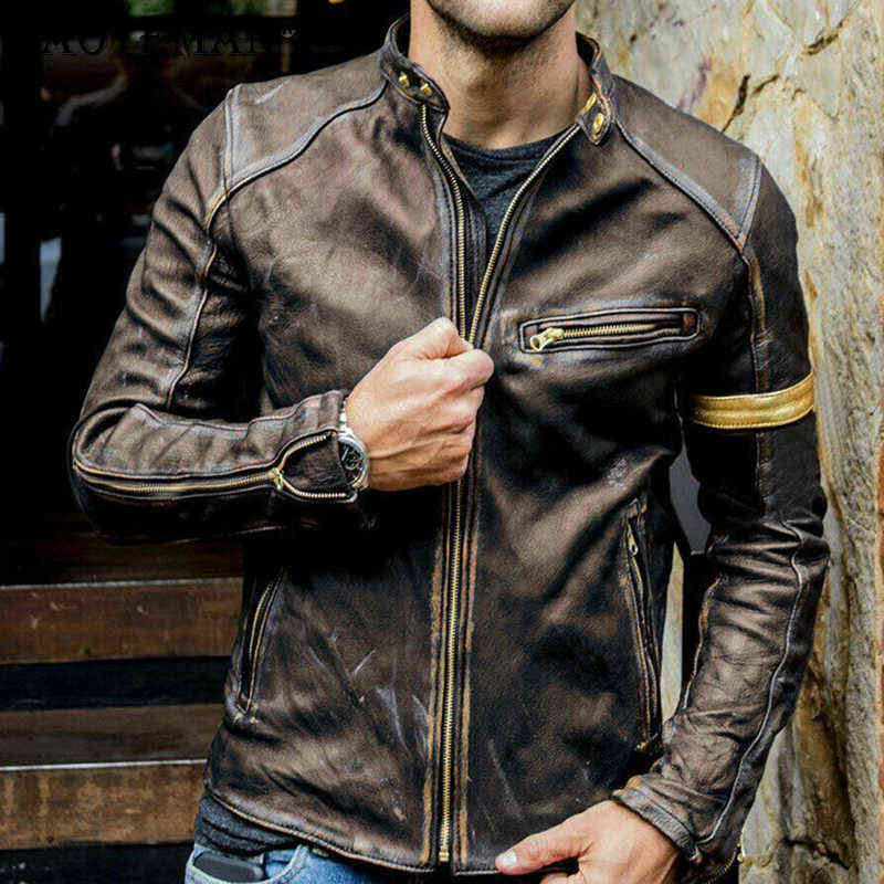 5XL Men PU Jackets Vintage Faux Leather Coat biker Male Outwears Outdoor Sport Men Clothing Zipper Cool Jacket Windbreaker LA419 211111