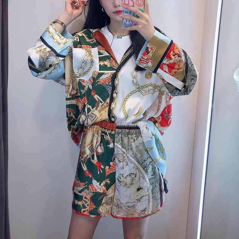 Casual Long Sleeve Shirt Shorts Set Women Floral Two Piece Outfits For Summer Plus Size Tops 210525
Casual Long Sleeve Shirt Shorts Set Women Floral Two Piece Outfits For Summer Plus Size Tops 210525