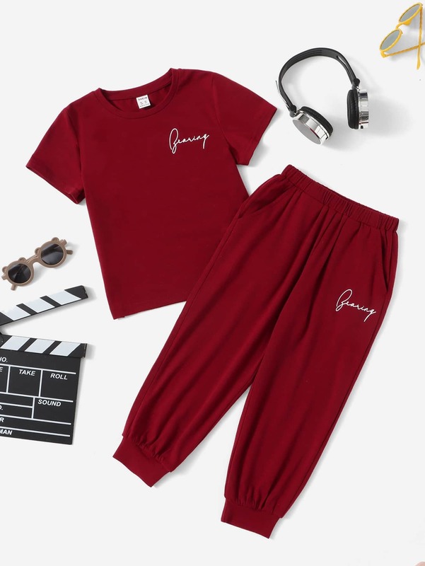 Toddler Boys Letter Graphic Tee and Sweatpants Set SHE