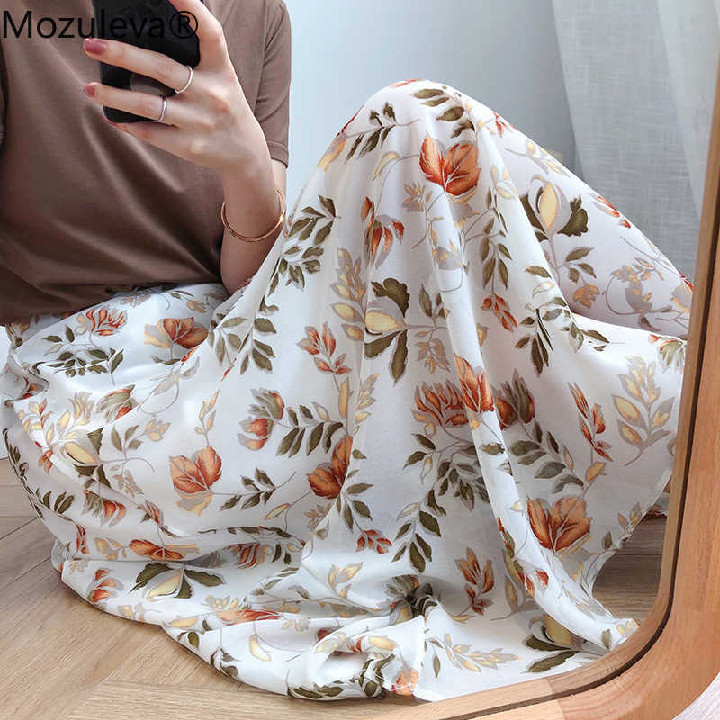Mozuleva Spring Summer High Waist Chiffon Women Midi Skirts Casual Floral Print Female Maxi Beach Tutu femme 210621