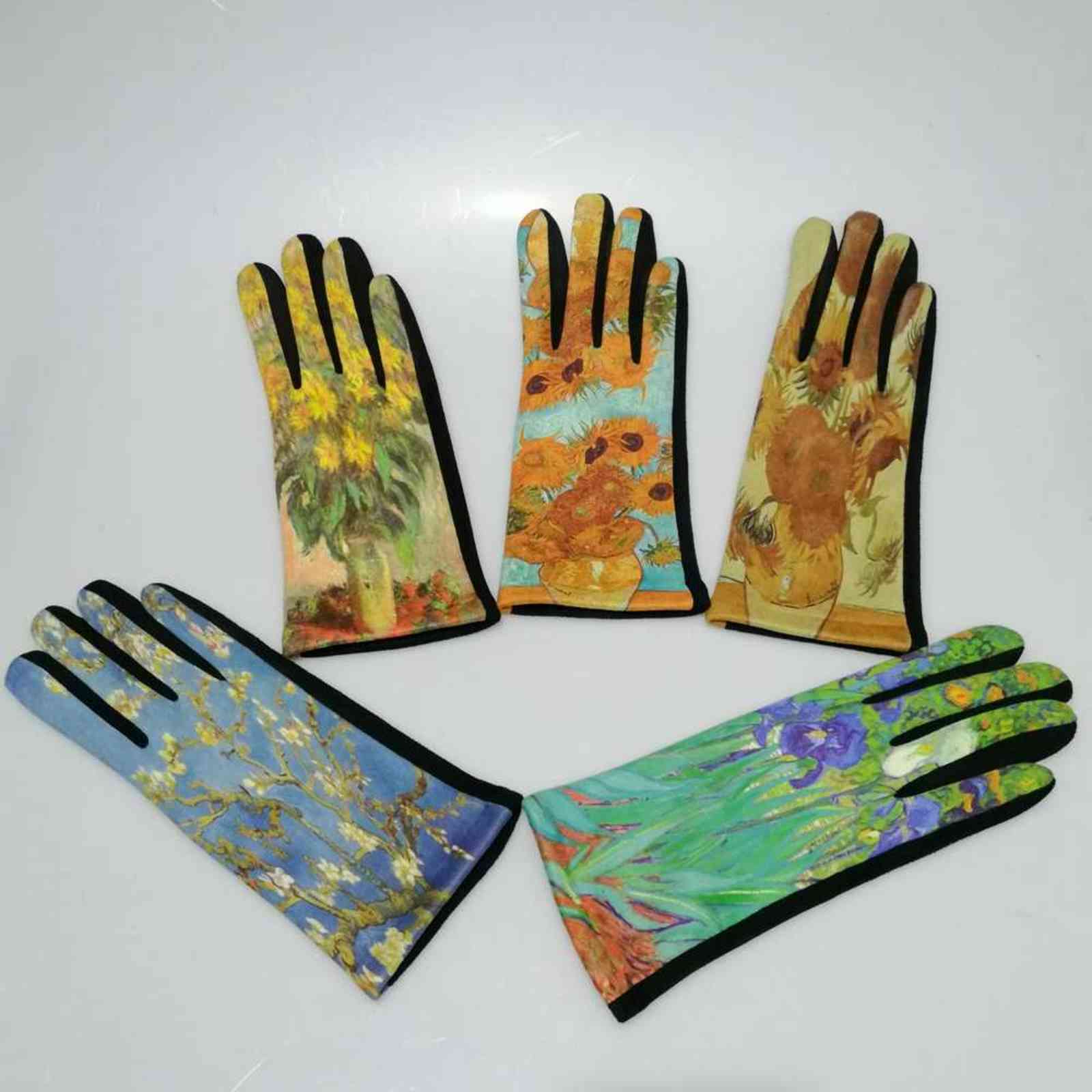 Van Gogh Oil Painting Gloves Women Digital Print Party Mittens Luxury Brand Embroidery Touch Sn Glove Femme Cycling Guantes