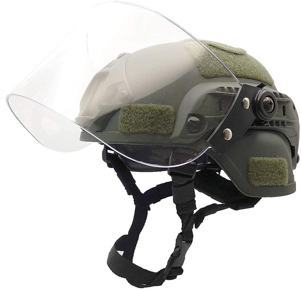 

Lightweight quick protection helmet Mich 2000 with anti riot sunshade sliding goggles and side rail NVG bracket., Black