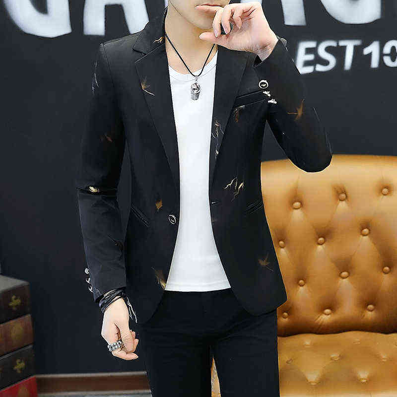 Youth Slim blazer Men Fashion Casual Spring Print blazer 211120