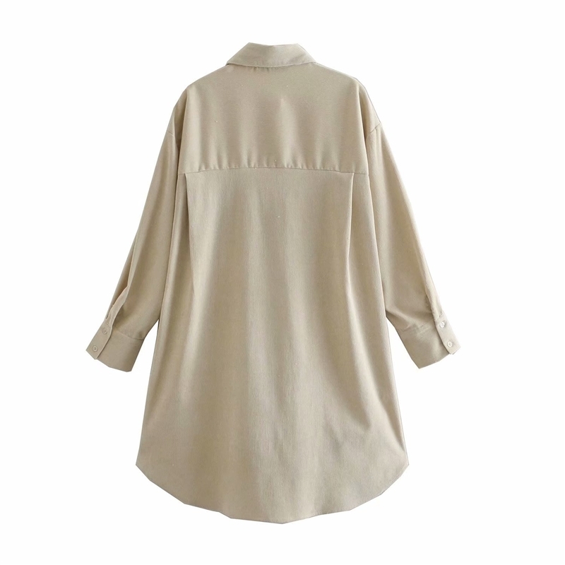 Streetwear Women Khaki Corduroy Shirts Fashion Ladies Turn Down Collar Pocket Tops Causal Female Chic Oversize Blouses 210430