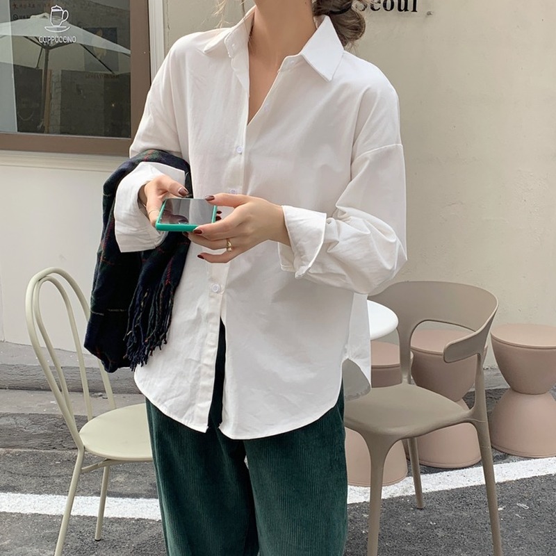 Long Sleeve Shirt Blouses Women Casual Turn-down Colar Office Ladies Tops Blouse Femme Loose Solid Female Shirts Blusas13058 210512