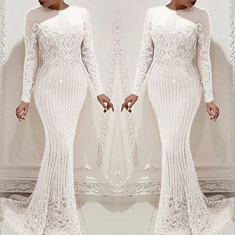 Women Dress Temperament Party es Long Sleeve High Waisted Slim Maxi Plus Size Ladies Summer es 210513