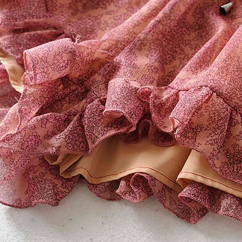 Women Chic Summer Chiffon Bodysuit Ruffled Floral Print Boho Party Romper Jumpsuit Flare Long Sleeve Beach Playsuit 210515