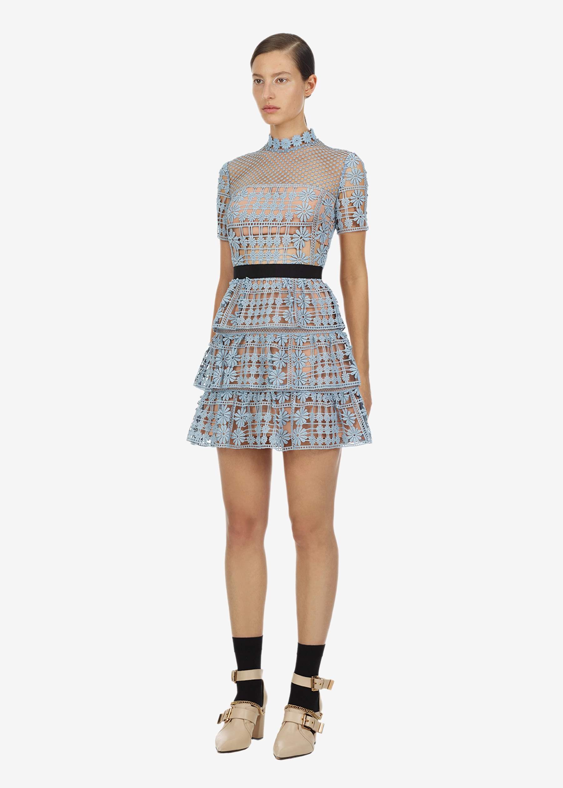 Summer Self Portrait Women Dress Cake Runway Lace Patchwork Ruffles Party Vintage Hollow Out Mini Vestidos 210506