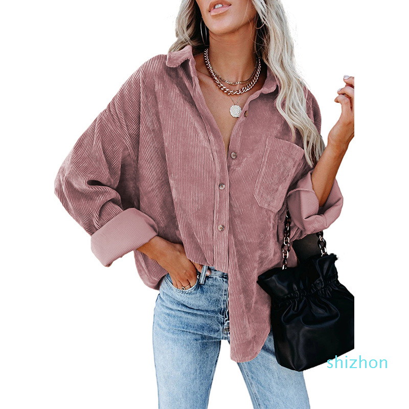 2022 fashion Women Apparel Autumn Winter Corduroy Oversize Shirts Blouses Casual Loose Long Sleeve Single-Breasted Turn Down Collar