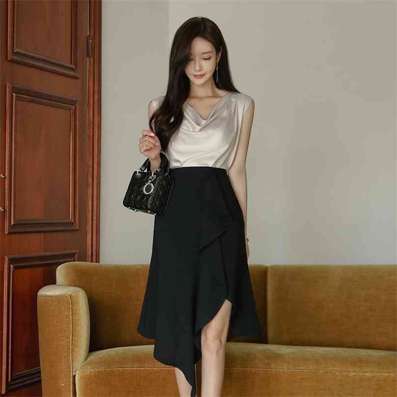 Summer with OL aristocratic wind elegant irregular heap collar sleeveless shirt skirts 210602, Apricot black
Summer with OL aristocratic wind elegant irregular heap collar sleeveless shirt skirts 210602, Apricot black