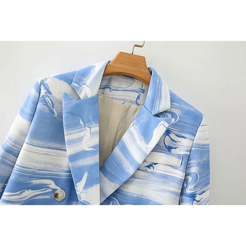 casual female blue patchwork blazers fashion ladies high street long jackets suit elegant stylish jacket girls 210527