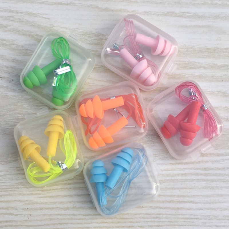 Wholesale Plastic Earplugs Swimmers Soft and Flexible Ear care Plugs with rope for travelling sleeping reduce noise Earplug