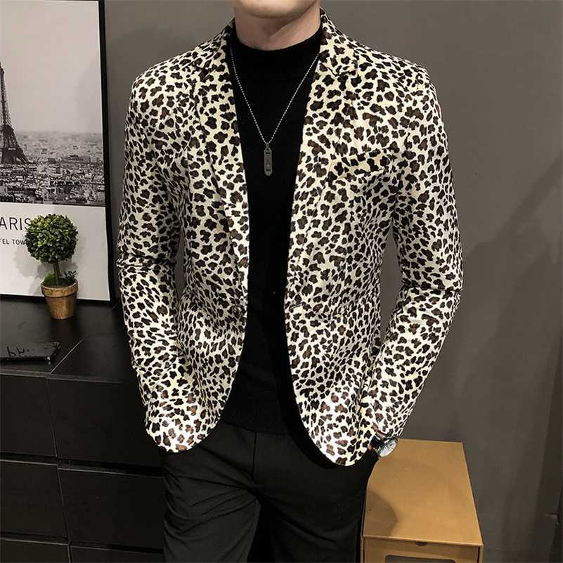 Mens Leopard Blazer Nightclub Prom Party Outfit Stagewear Male Suit Jacket Masculino Slim Fit M-3XL Hombre 211120