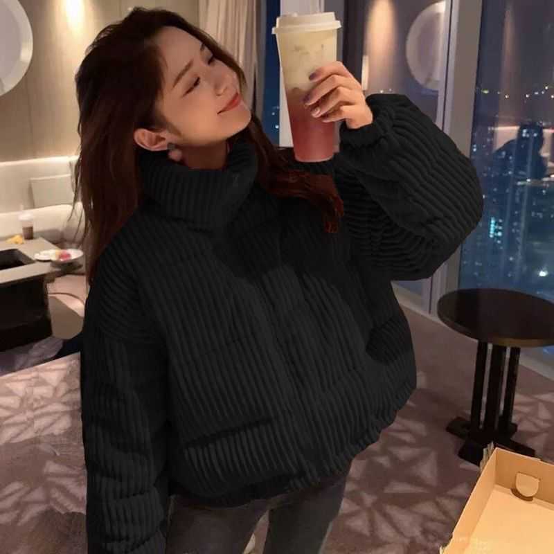 Women Corduroy Warm Loose Casual Jacket Female Short Outwear Puffer Coat Ladies Thick Lining Bomber Winter and Autum Jackets 211014
