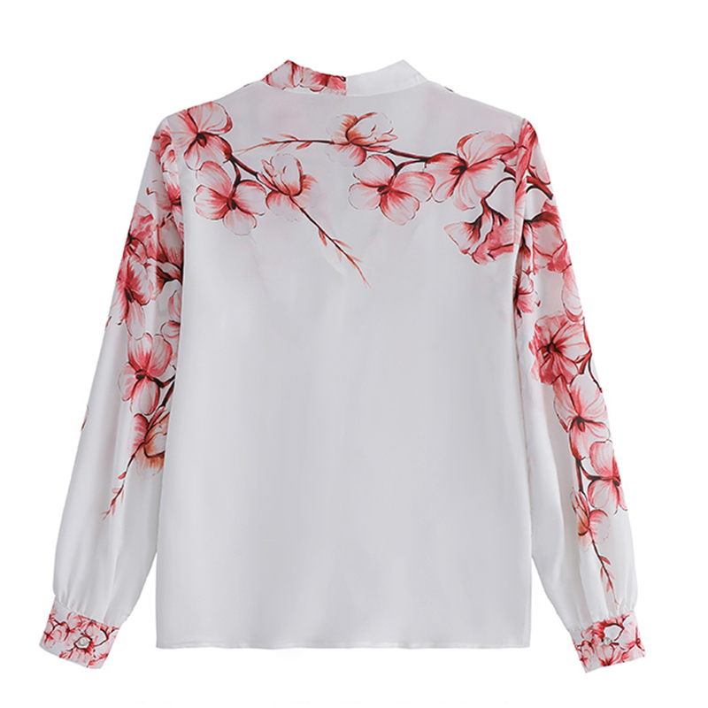 New elegant Women Blouses flower shirts chiffon blouse Spring Blouse lantern sleeve Tops Shirts Blusas Mujer 210317