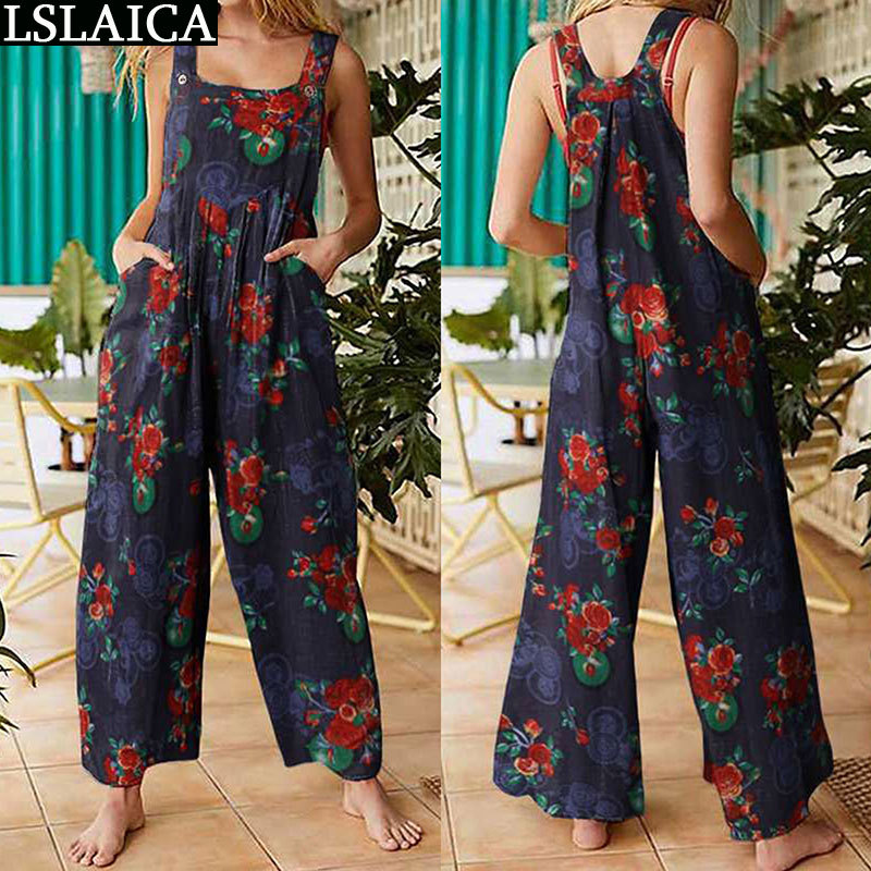 Loose Overalls Arrival Fashion Style Stitching Sleeveless Jumpsuits&Rompers Casual Square Collar Summer Loungewear Women 210520