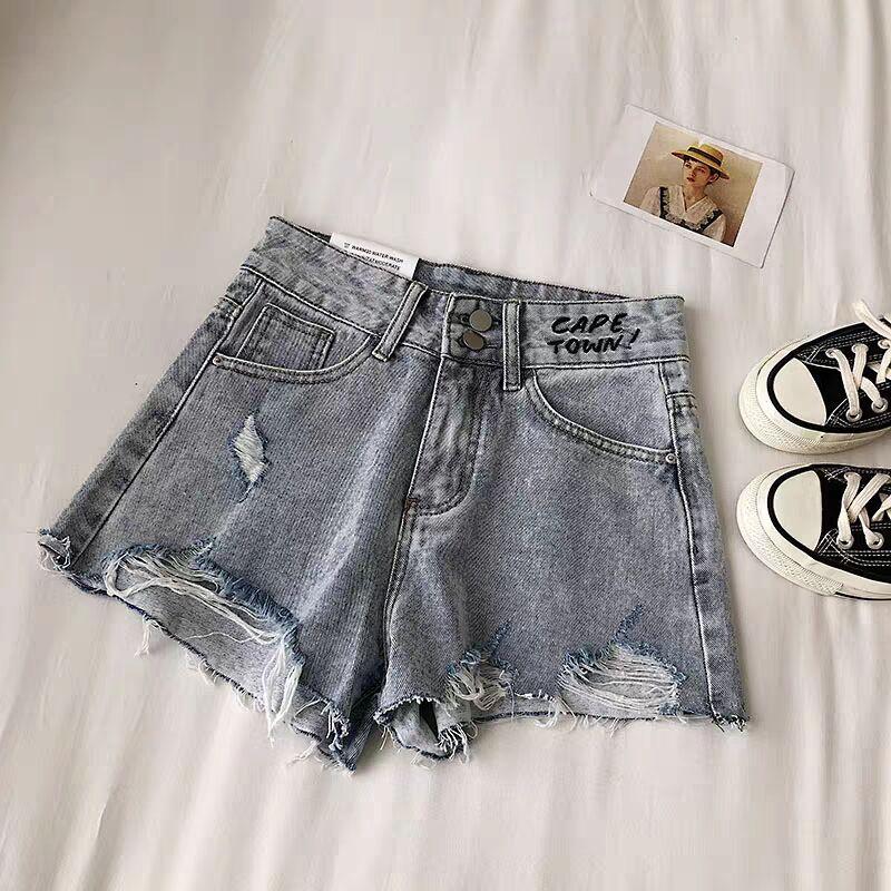 Womens Summer Casual Loose Denim Shorts Slim High Waist Jeans Fashion Embroidered Letter Wide Leg Women's