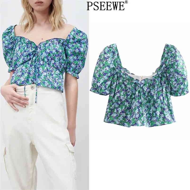 Women Top Blue Floral Print Cropped Blouse Woman Ruffle Short Puff Sleeve Female Back Zip Chic Summer Blouses 210519
Women Top Blue Floral Print Cropped Blouse Woman Ruffle Short Puff Sleeve Female Back Zip Chic Summer Blouses 210519